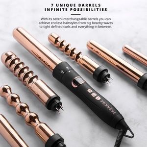 Rose gold 7 in 1 curling iron.